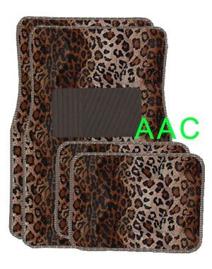 A Set of 4 Universal Fit Animal Print Carpet Floor Mats for Cars Truck - Leopard