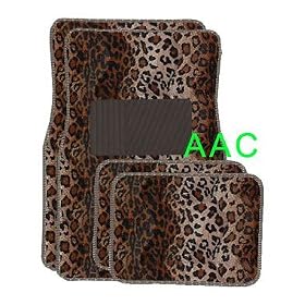 A Set of 4 Universal Fit Animal Print Carpet Floor Mats for Cars / Truck - Leopard