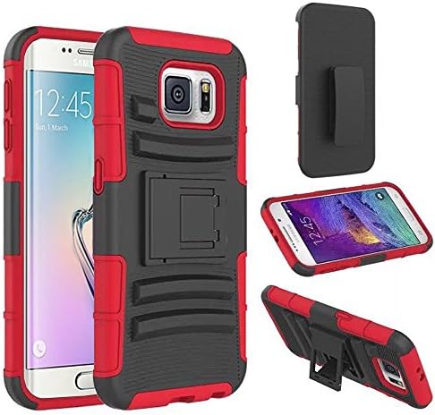S6 Edge Case, Galaxy S6 Edge Holster Case Black Red, UTLK [Heavy Duty] [Shock-Absorption] [Kickstand Feature] [Belt Swivel Clip]- High Impact Resistant Red Dual Layer Armor Holster Defender Full Body Protective Hybrid Case Cover with Belt Swivel Clip for Samsung Galaxy S6 Edge (Will Not Fit Galaxy S6 or Any Other Device)