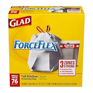 Glad ForceFlex Tall Kitchen Drawstring Trash Bags, 13 Gallon, 76 Count