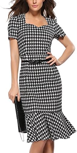 Amileeo Women's Elegant Retro Plaid Wear to Work Business Evening Party Dress (XL, Swallow Gird)