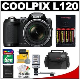 Nikon Coolpix L120 14.1 MP Digital Camera (Black) with 8GB Card + Batteries Charger +... by Nikon