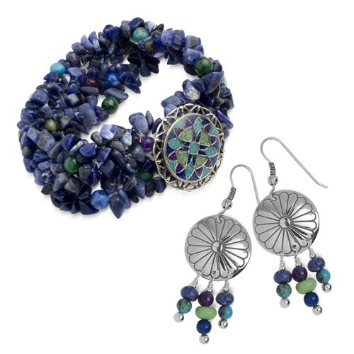 Sterling Silver Ocean Gem Bracelet and Earring Set