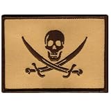 Jolly Roger Calico Jack Rackham Flag Embroidered Patch Desert Tan Subdued Pirate Skull Swords Iron-On Emblem
