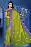 Green lightly embroidered russian georgette sari