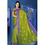 Green lightly embroidered russian georgette sari