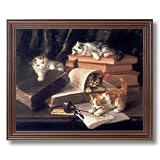 Kitty Cat Kittens Book Ink Pot Animal Picture Framed Art Print by 