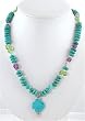 Southwestern Style Turquoise, Amethyst, Peridot Gemstone and Sterling Silver Bead Necklace with Cross, 19" Length, #8608