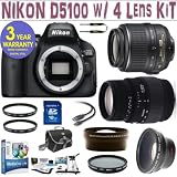 NIKON D5100 w/ NIKON 18-55 VR LENS + SIGMA 70-300 DG MOTOR LENS + 2X LENS + .45X SUPER WIDE ANGLE LENS + 16 GIG MEMORY CARD + 3 YEAR CELLTIME WARRANTY