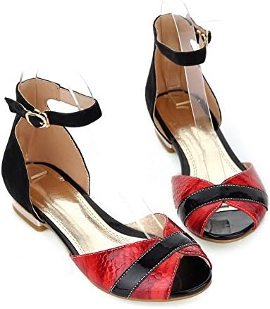Vogue001 Womens Open Peep Toe Low Heel Frosted Patent Leather Assorted Colors Sandals, Red, 42