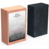 SAPO Bamboo Charcoal Soap Bar - All Natural USA Handmade & Organic - Helps with Acne, Psoriasis, Eczema - Gentler Than African Black, Dead Sea, Castile Soaps - Has Coconut Oil, Oatmeal, Shea Butter