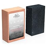 SAPO Bamboo Charcoal Soap Bar - All Natural USA Handmade & Organic - Helps with Acne, Psoriasis, Eczema - Gentler Than African Black, Dead Sea, Castile Soaps - Has Coconut Oil, Oatmeal, Shea Butter