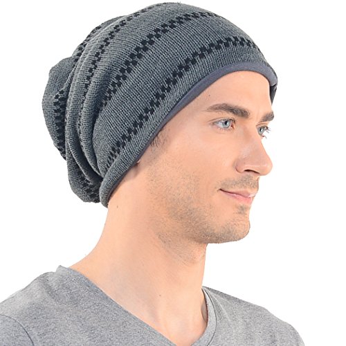 Stylish Mens Slouch Beanie Long Knit Cap Skull Hat Gray B734