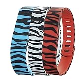 Bandcase 3PCS Set Large Size New Zebra Style Replacement Band with Metal Clasps for Fitbit Flex Backup Wristband Bracelet No Tracker (Black Blue Orange)