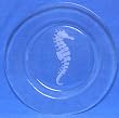 Individually Hand Etched Seahorse Glass Dinner Plate 9.5"D Set / 2