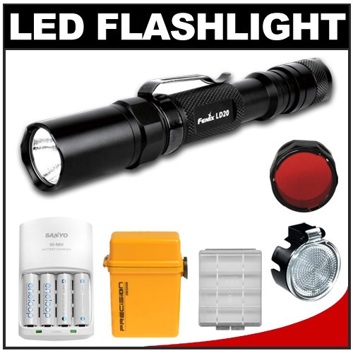  Fenix LD20 Waterproof LED Torch Flashlight + Fenix Diffuser Lens & Red Filter + Sanyo Eneloop Power Kit 