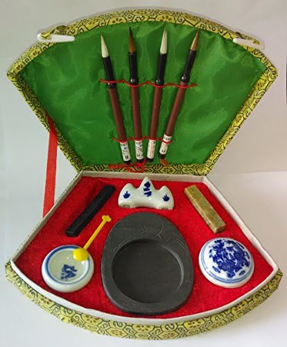 Chinese Calligraphy Writing and Brush Painting / Sumi Set (22L*14.5W*3.8H, Green)