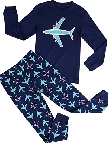 Babypajama Airplane Little Boys' Cartoon Pattern Long Sleeve Pajama Set 2 Piece T-Shirt & Pants Blue Size 4 Years