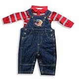 Izod - Infant Boys Long Sleeve Denim Overall Set, Red, Denim Blue