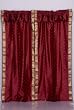 Pair Maroon sari curtains with attached valance