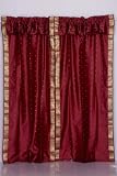 Pair Maroon sari curtains with attached valance