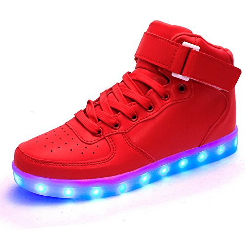 Generic Unisex Red Luminous USB Charging LED Shoes Men & Women High Top Light up Shoes Flashing Sneakers
