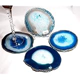 Moontree Nature Polished Agate Coasters Gemstone Coasters Crystal Slice Coaster-4pcs Blue with Soft Mat