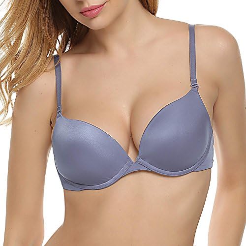 Pilotdarss Solid Push-up 3/4 cup Adjustable Strap Back Clasp Underwire Bra Gray 38E