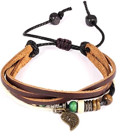 KingSix Genuine Leather / Alloy Hollowed-out Leaf Charm Adjustable Bracelet KPH1034
