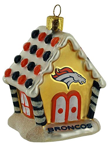 Denver Broncos NFL Football Glass Gingerbread House Holiday Christmas Ornament