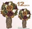 TWELVE 12" Artificial Rose Topiary Flower Arrangement _Orange Green