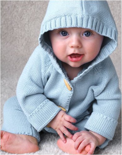 Buy Beba Bean – Baby Cotton Knit Hoodie Sweater with Vintage Details, Blue or Pink