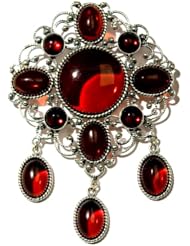 Baltic Cherry Amber and Sterling Silver Large Victorian Pin-Pendant Necklace