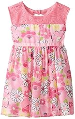 Girls Babydoll Chiffon/Polyester Floral Print Open-Back Lace  Dress