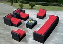 Big Sale ohana collection PN1005Red Genuine Ohana Outdoor Patio Wicker Furniture 11-Piece All Weather Gorgeous Couch Set with Free Patio Cover