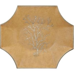 Hand Painted Porcelain Plate with Coral - Light Walnut by CNI Design