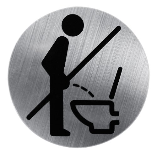 De-Plastik 5107 441 T&uuml;rschild / &Oslash; 80 mm / "WC Bitte setzen" / edelstahloptik
