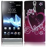 PINK LOVE HEART HARD BACK CASE FOR SONY XPERIA S LT26I WITH SCREEN PROTECTOR