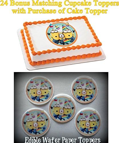 MINION DESPICABLE ME 2 24 BONUS CUPCAKE TOPPERS with purchase of MINION 1/4 Sheet Cake Topper Edible Image Picture Frosting Sheet Cake Topper