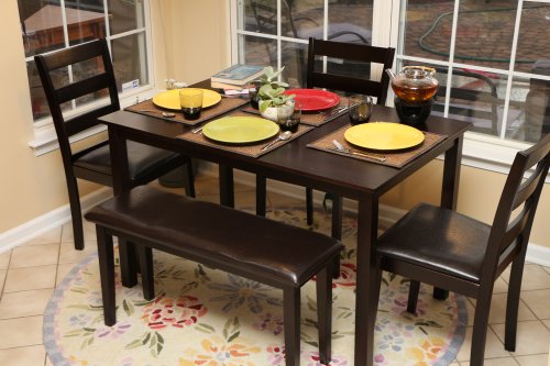 Homewards Life 5pc Dining Dinette Table Chairs & Bench Set Espresso Finish 150236