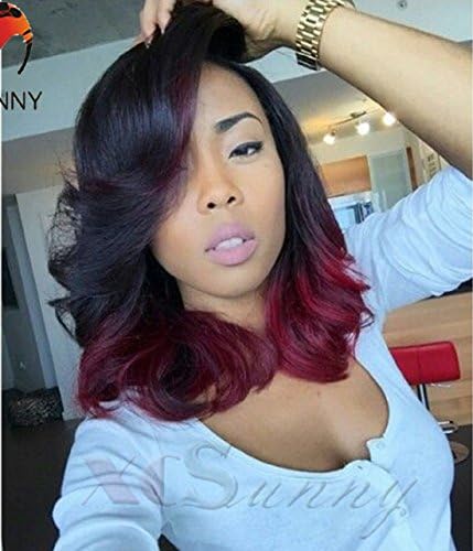 Ombre #1b/burgundy Color Wavy Bob Wigs 6a Virgin Brazilian Hair Glueless Full Lace Wigs Bob Wigs Lace Front Human Hair Wigs (16 inch, #1B/Burg Lace Front wig)