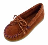Children's Kilty Suede Moc by Minnetonka in Brown Suede