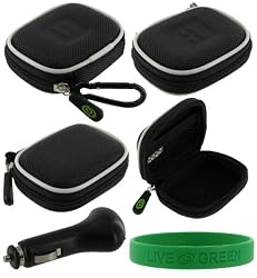 Black Nylon Ultra Slim Hard Shell Bluetooth Carrying Case + USB 12V Car Charger for Aliph Jawbone and Aliph Jawbone II