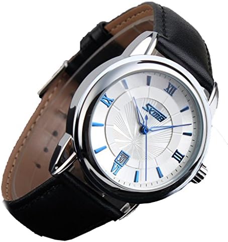 Mens Quartz Analog Waterproof Wrist Watches with Black Leather