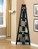 Contemporary Style Rubbed Black Finish Corner Shelf Rack