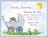 Too Cute Birth Announcement Cards, Personalized - Baby Bear in Carriage (Boy), 25 Count, 5.5x4.25 with Envelopes.