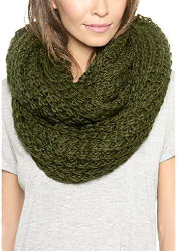 JOLLYCHIC Women's Thick Knitted Warm Infinity One Circle Knit Loop Scarf Shawl Olive green