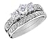 Three Stone Diamond Engagement Ring & Wedding Band Set 1 Carat (ctw) in 14K White Gold (Certified)