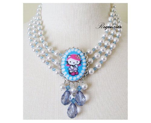 Tarina Tarantino Hello Kitty Pink Head Classic 3 Drop Necklace  Aqua
