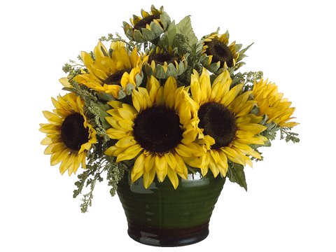 Pack of 2 Artificial Potted Silk Sunflower & Meadow Grass Arrangements 15″